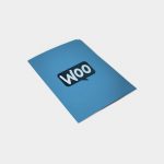 A blue folder with the word " woo " on it.