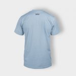 A light blue t-shirt with the back of it.